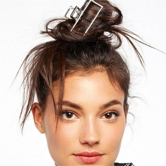 Metal Large Rectangular Hollow Hair Clip Pink Gold - Picture 7 of 7